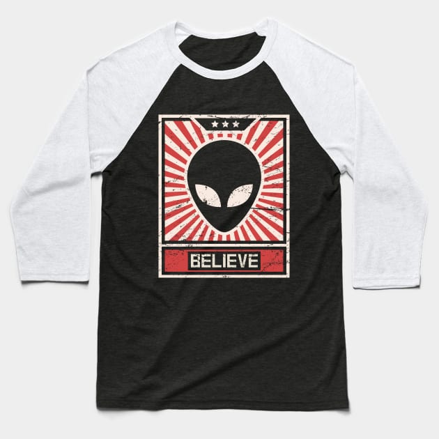 UFO Alien Propaganda Poster Baseball T-Shirt by MeatMan